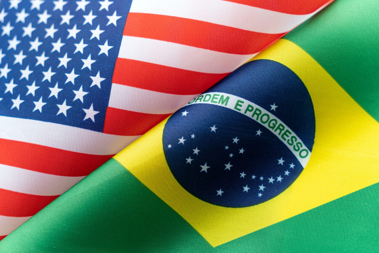Background,Of,The,Flags,Of,The,Usa,And,Brazil.,The